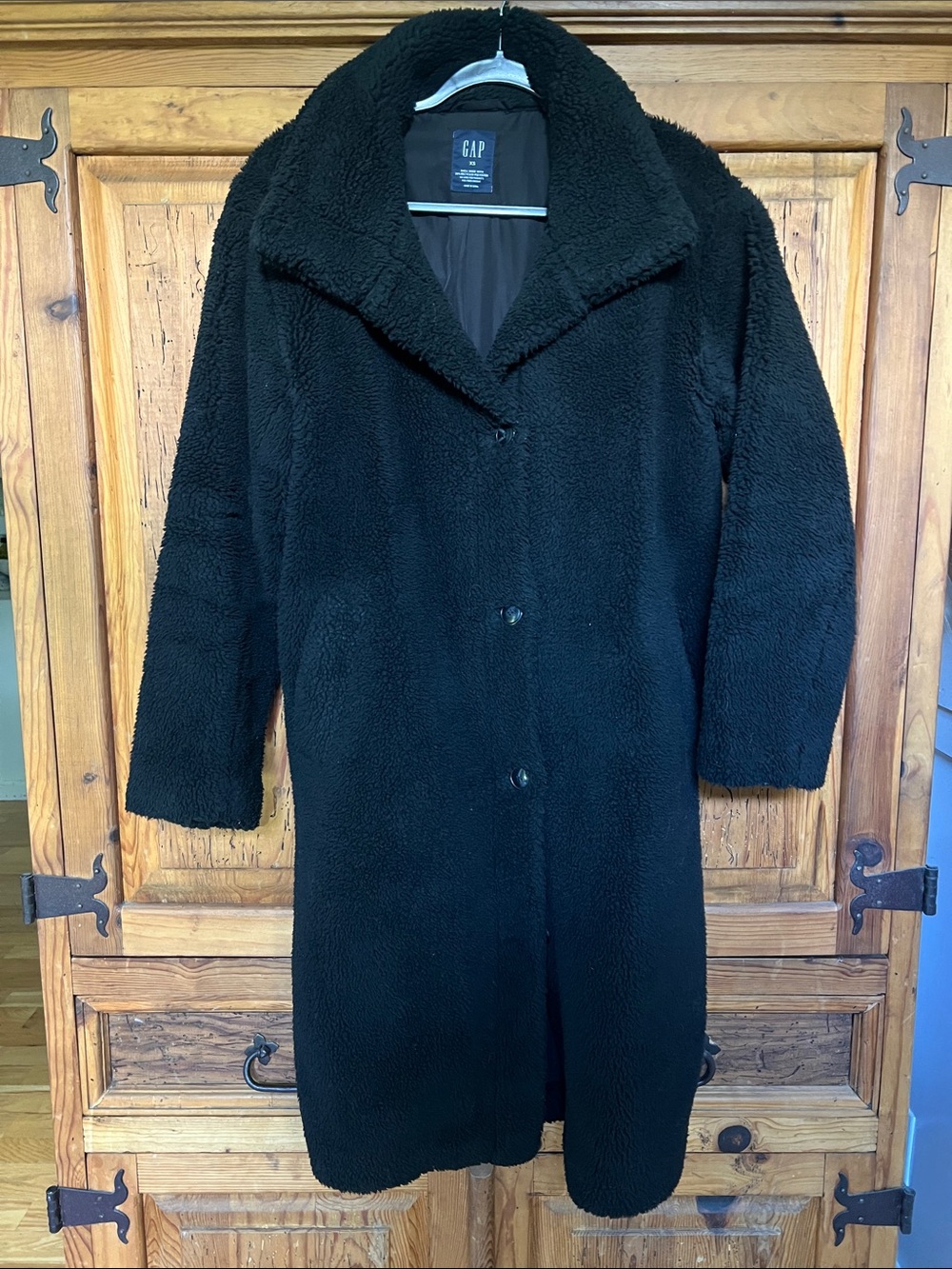 GAP Black Teddy Coat with Wide Collar